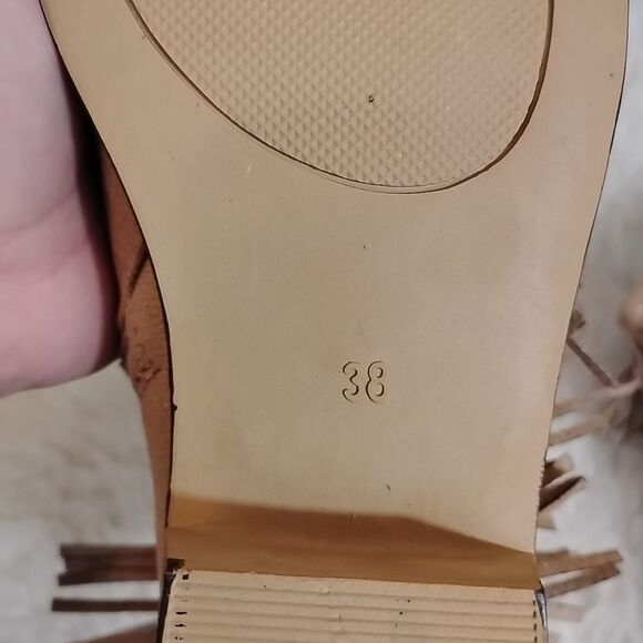 Womens Size 38  / 7.5 Ankle Boots With Fringe Brown Side Zip Block Heel - Picture 7 of 7